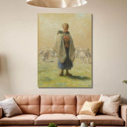 Piccola Pastorella Che Lavora A Maglia Jean-François Millet jfm46 quadro stampato su tela