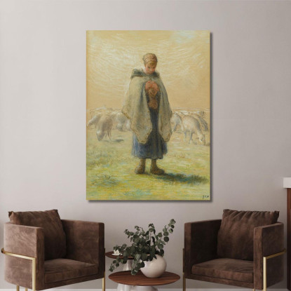 Piccola Pastorella Che Lavora A Maglia Jean-François Millet jfm46 quadro stampato su tela