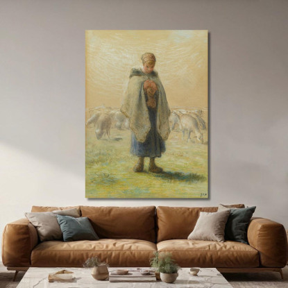 Piccola Pastorella Che Lavora A Maglia Jean-François Millet jfm46 quadro stampato su tela