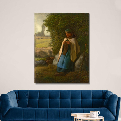 Pastorella Seduta Su Una Roccia Jean-François Millet jfm63 quadro stampato su tela