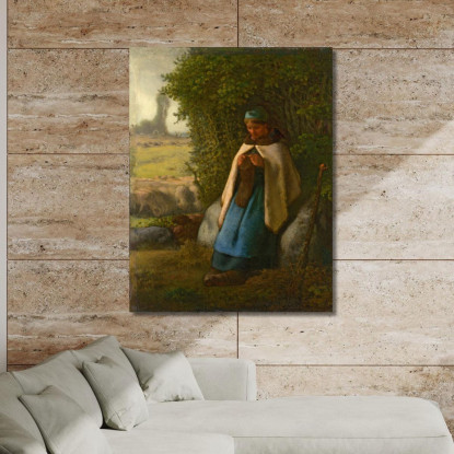 Pastorella Seduta Su Una Roccia Jean-François Millet jfm63 quadro stampato su tela
