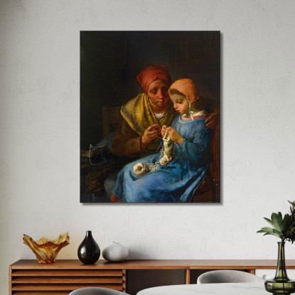 La Lezione Di Maglia Jean-François Millet jfm71 quadro stampato su tela