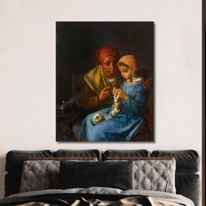 La Lezione Di Maglia Jean-François Millet jfm71 quadro stampato su tela