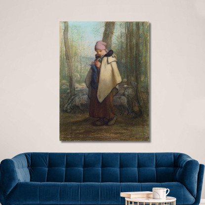 La Pastorella Che Lavora A Maglia Jean-François Millet jfm72 quadro stampato su tela