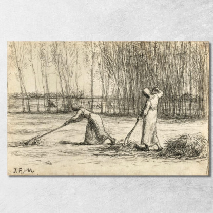 Due Donne Che Lavorano Il Fieno Jean-François Millet jfm85 quadro stampato su tela