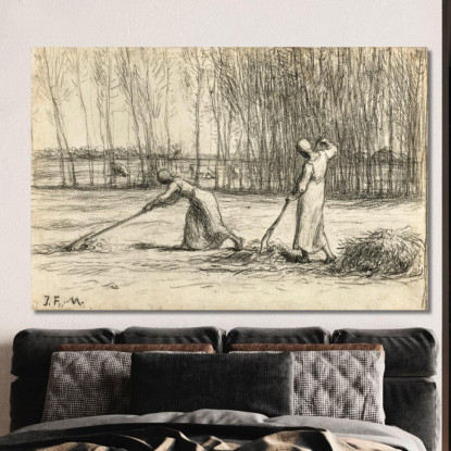 Due Donne Che Lavorano Il Fieno Jean-François Millet jfm85 quadro stampato su tela