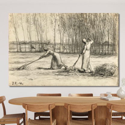 Due Donne Che Lavorano Il Fieno Jean-François Millet jfm85 quadro stampato su tela