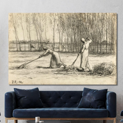 Due Donne Che Lavorano Il Fieno Jean-François Millet jfm85 quadro stampato su tela