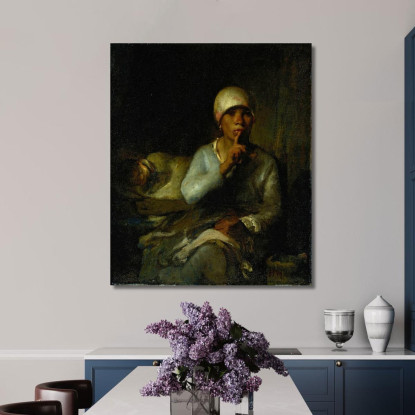Il Silenzio Della Donna E Del Bambino Jean-François Millet jfm87 quadro stampato su tela