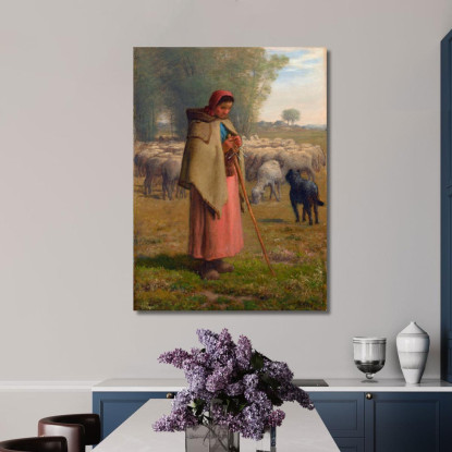 Giovane Ragazza Che Custodisce Le Sue Pecore Jean-François Millet jfm94 quadro stampato su tela