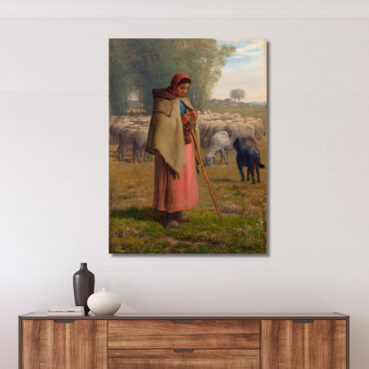 Giovane Ragazza Che Custodisce Le Sue Pecore Jean-François Millet jfm94 quadro stampato su tela