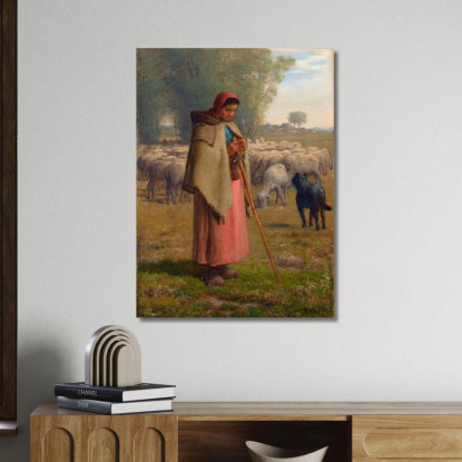 Giovane Ragazza Che Custodisce Le Sue Pecore Jean-François Millet jfm94 quadro stampato su tela