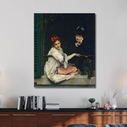 Ragazze Alla Finestra Raimundo de Madrazo y Garreta rmg18 quadro stampato su tela