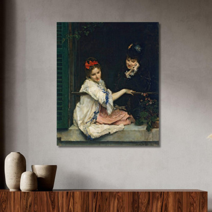 Ragazze Alla Finestra Raimundo de Madrazo y Garreta rmg18 quadro stampato su tela