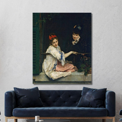 Ragazze Alla Finestra Raimundo de Madrazo y Garreta rmg18 quadro stampato su tela