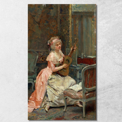 Donna Con Una Chitarra Raimundo de Madrazo y Garreta rmg44 quadro stampato su tela