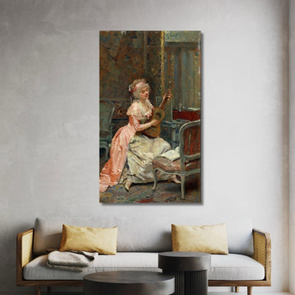 Donna Con Una Chitarra Raimundo de Madrazo y Garreta rmg44 quadro stampato su tela