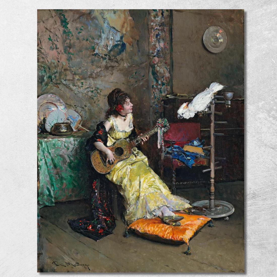 Donna Con Un Pappagallo Raimundo de Madrazo y Garreta rmg45 quadro stampato su tela