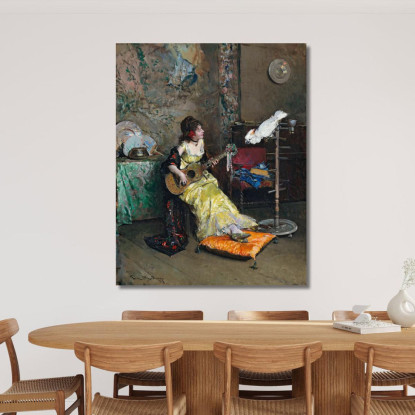 Donna Con Un Pappagallo Raimundo de Madrazo y Garreta rmg45 quadro stampato su tela