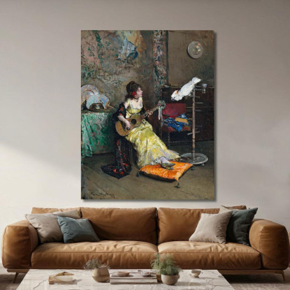 Donna Con Un Pappagallo Raimundo de Madrazo y Garreta rmg45 quadro stampato su tela