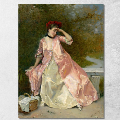 Donna Con Un Cestino Da Picnic Raimundo de Madrazo y Garreta rmg46 quadro stampato su tela