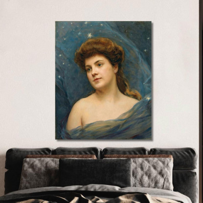 Giovane Donna Circondata Da Stelle Raimundo de Madrazo y Garreta rmg48 quadro stampato su tela