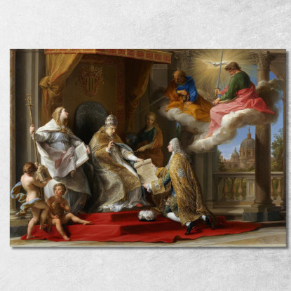 Papa Benedetto Xiv Presenta L'Enciclica Ex Omnibus Al Conte Di Stainville E Poi Duc De Choiseul Pompeo Batoni quadro stampato su