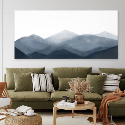 Quadro Paesaggio Astratto Catena Montuosa Nebbiosa Arte Paesaggio Sereno Blu E Grigio abl1 quadro stampato su tela