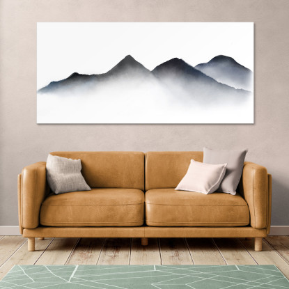 Quadro Paesaggio Astratto Montagne Nebbiose Arte Paesaggio Minimalista Blu E Grigio abl2 quadro stampato su tela