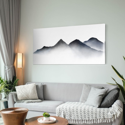 Quadro Paesaggio Astratto Montagne Nebbiose Arte Paesaggio Minimalista Blu E Grigio abl2 quadro stampato su tela