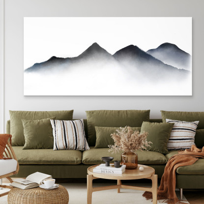 Quadro Paesaggio Astratto Montagne Nebbiose Arte Paesaggio Minimalista Blu E Grigio abl2 quadro stampato su tela