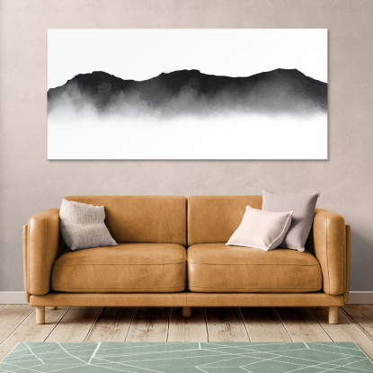 Quadro Paesaggio Astratto Paesaggio Montuoso Nebbioso Nero Minimalista abl6 quadro stampato su tela
