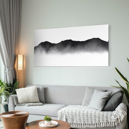 Quadro Paesaggio Astratto Paesaggio Montuoso Nebbioso Nero Minimalista abl6 quadro stampato su tela