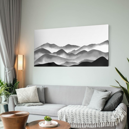Quadro Paesaggio Astratto Paesaggio Montuoso Grigio E Nero Con Nebbia Minimalista abl11 quadro stampato su tela