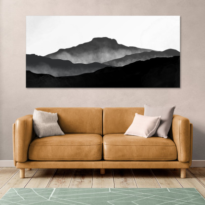 Quadro Paesaggio Astratto Paesaggio Montuoso Nebbioso Nero E Grigio Minimalista abl12 quadro stampato su tela