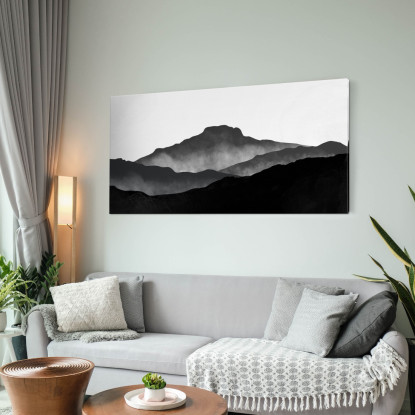 Quadro Paesaggio Astratto Paesaggio Montuoso Nebbioso Nero E Grigio Minimalista abl12 quadro stampato su tela