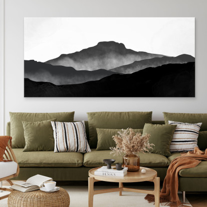 Quadro Paesaggio Astratto Paesaggio Montuoso Nebbioso Nero E Grigio Minimalista abl12 quadro stampato su tela