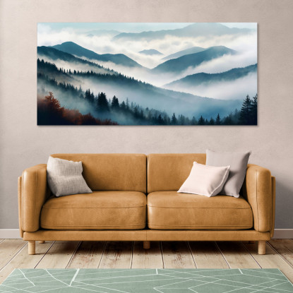 Quadro Paesaggio Astratto Montagna Nebbiosa Foresta Autunnale Blu E Arancione abl18 quadro stampato su tela