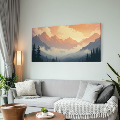 Quadro Paesaggio Astratto Paesaggio Montuoso Al Tramonto Arte Paesaggio Sereno Arancione E Grigio abl26 quadro stampato su tela