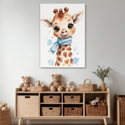 Quadro Per Neonato Decorazione Per Cameretta Giraffa Con Sciarpa Azzurra bana9 quadro stampato su tela