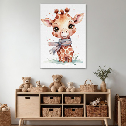 Decorazione Per Cameretta Quadro Per Nursery Baby Giraffa Carina Con Sciarpa Grigia bana10 quadro stampato su tela