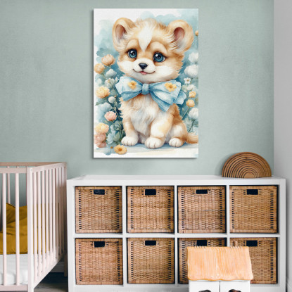 Quadro Per Bimbo Decorazione Nursery Cagnolino Con Fiocco E Decorazioni Floreali bana21 quadro stampato su tela