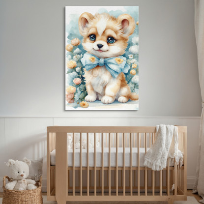 Quadro Per Bimbo Decorazione Nursery Cagnolino Con Fiocco E Decorazioni Floreali bana21 quadro stampato su tela