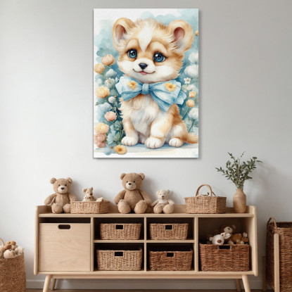 Quadro Per Bimbo Decorazione Nursery Cagnolino Con Fiocco E Decorazioni Floreali bana21 quadro stampato su tela