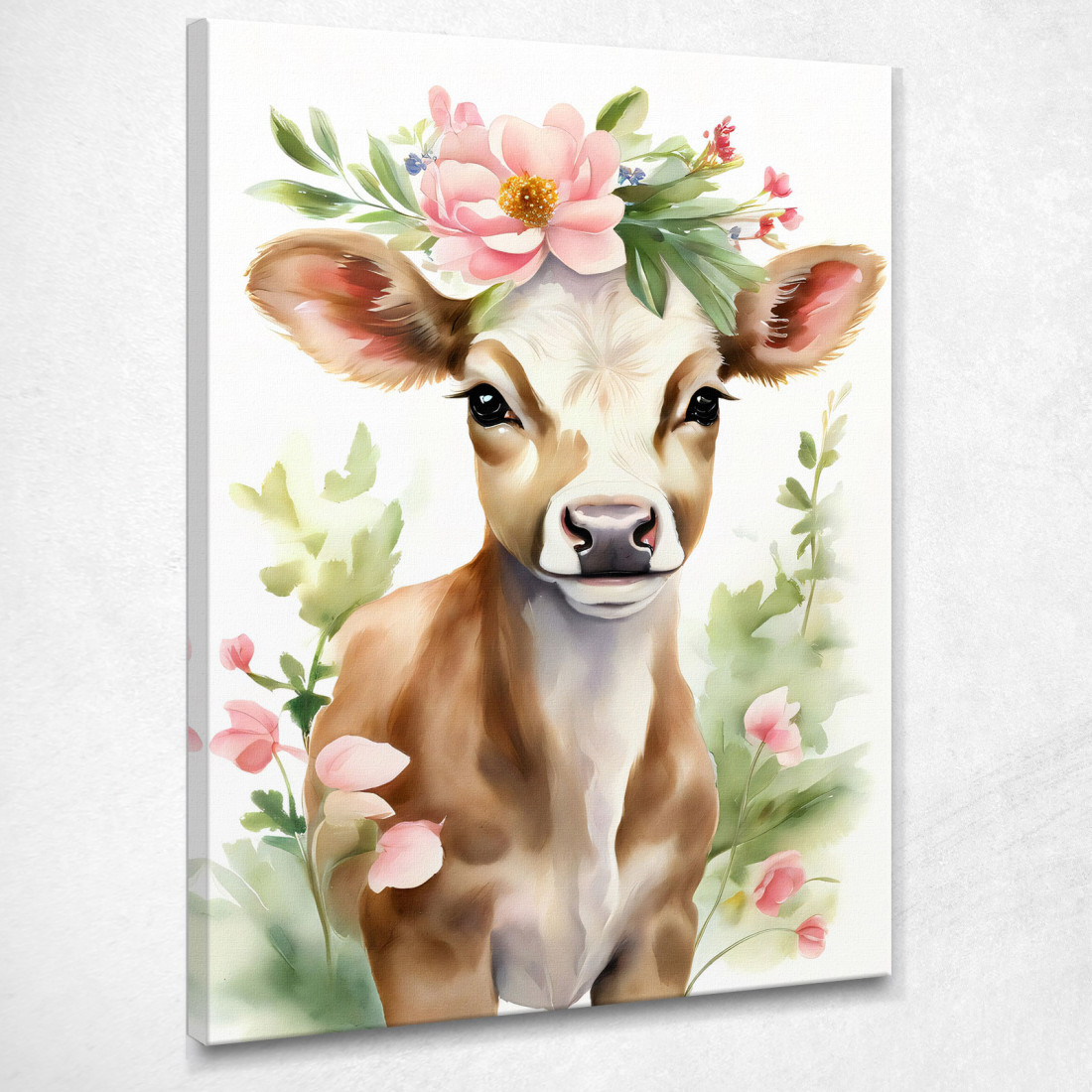 Quadro Per Cameretta Bimbo Bimba Giovane Mucca Con Corona Di Fiori bana31 quadro stampato su tela