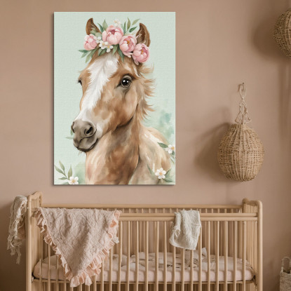 Quadro Per Cameretta Bimba Ritratto Di Cavallo Con Ghirlanda Floreale bana36 quadro stampato su tela