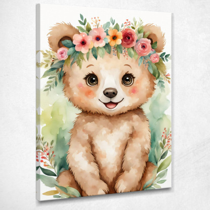 Decorazione Per Cameretta Quadro Per Bimbo Orso Con Coroncina E Foglie banb24 quadro stampato su tela