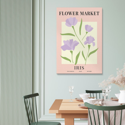 Quadro Boho Chic Minimal Mercato Dei Fiori Iris Viola E Foglie Verdi bho10 quadro stampato su tela