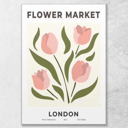 Quadro Boho Chic Minimal Mercato Dei Fiori Londra Tulipani Rosa bho11 quadro stampato su tela