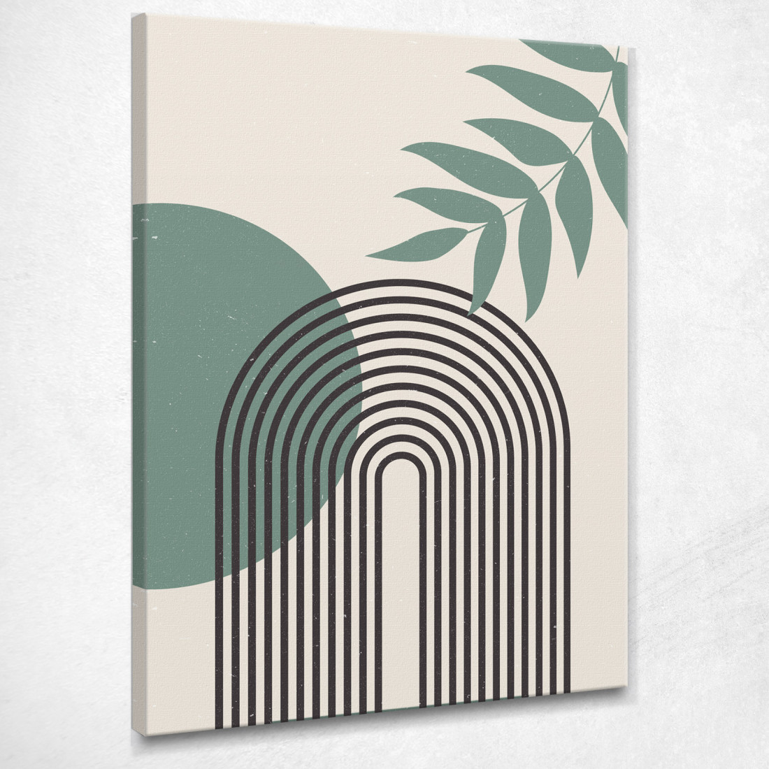 Quadro Boho Chic Minimal Minimalismo Verde Con Foglie E Cerchi bho17 quadro stampato su tela